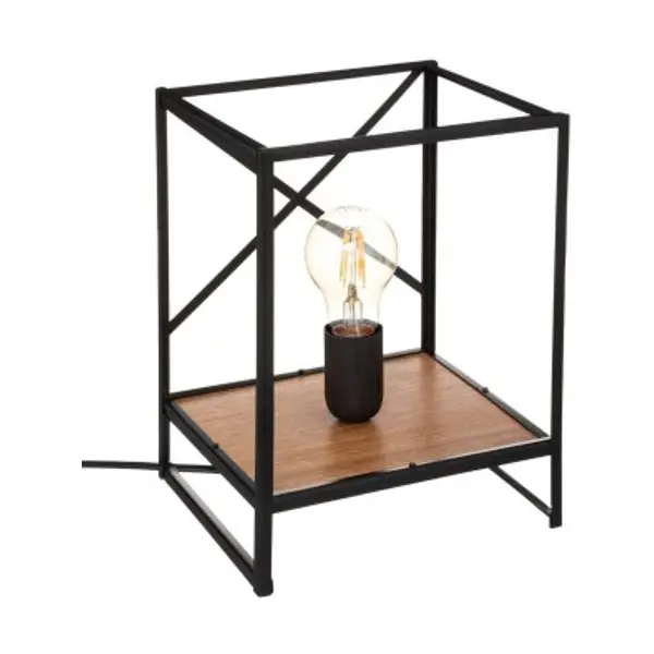 Atmosphera - Lampe déco en Métal Noir et Bois d'Acacia H 26 cm