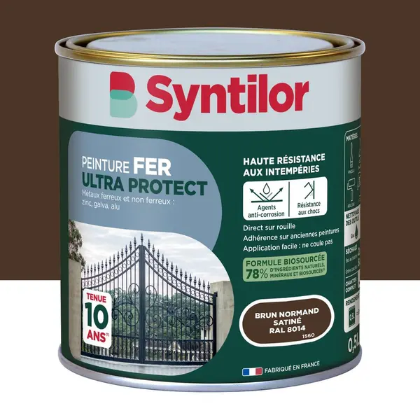Peinture exterieure fer, alu Ultra protect SYNTILOR brun normand satine 0.5l - SYNTILOR