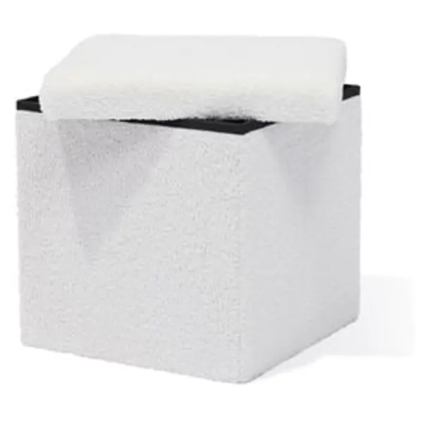 Pouf coffre Clara décor laine bouclée Blanc - L38xP38xH38 cm