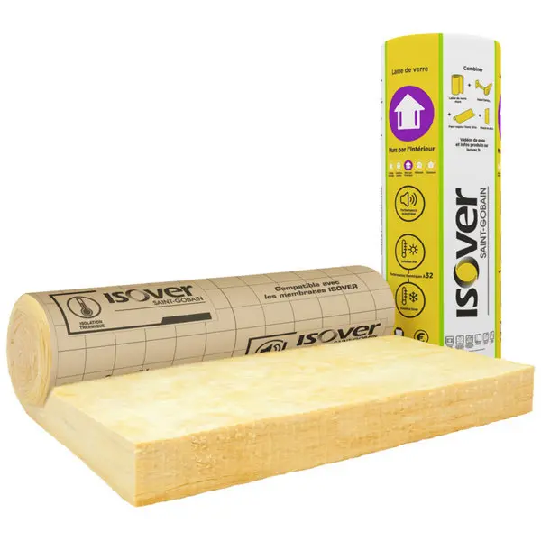 Laine de verre 120mm Mur 32 R:3,75 - 2,7m x 1,2m - Rouleau kraft