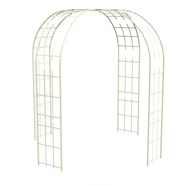 Gloriette tube carré 20 mm beige 250 x 50 x 240 cm - acier époxy - toit motif rosace - Louis Moulin