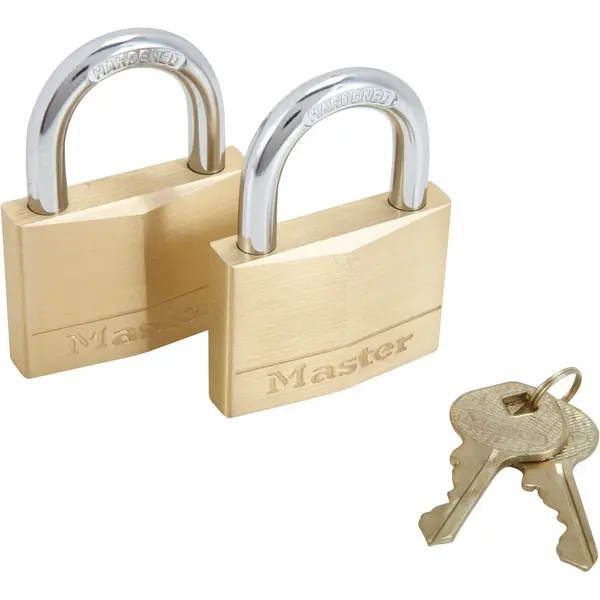 Lot de 2 cadenas à clé en laiton, MASTER LOCK, 6.8 x 5 x 1.4 cm, doré - MASTER LOCK