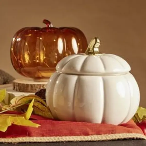 Bonbonnière porcelaine blanc Halloween forme citrouille Ø18cm