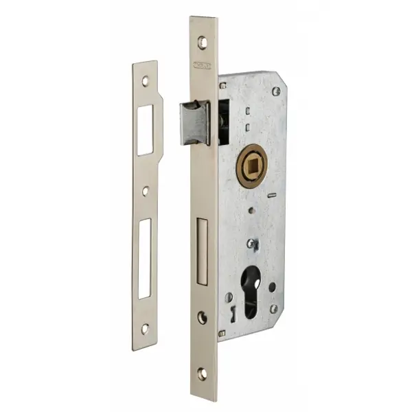 Boitier de serrure encastrable à cylindre pour porte d'entrée, axe 35mm, bouts carrés, têtière nickelée - THIRARD