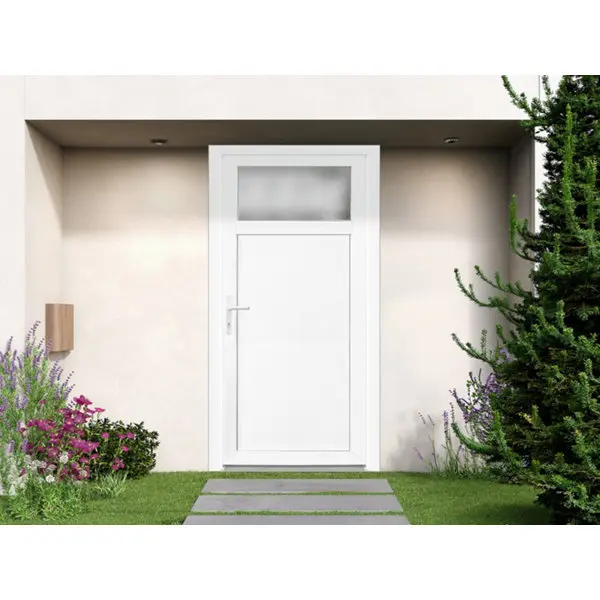 Porte de service PVC blanche 205 x 80 cm vitrée quart ouverture droite