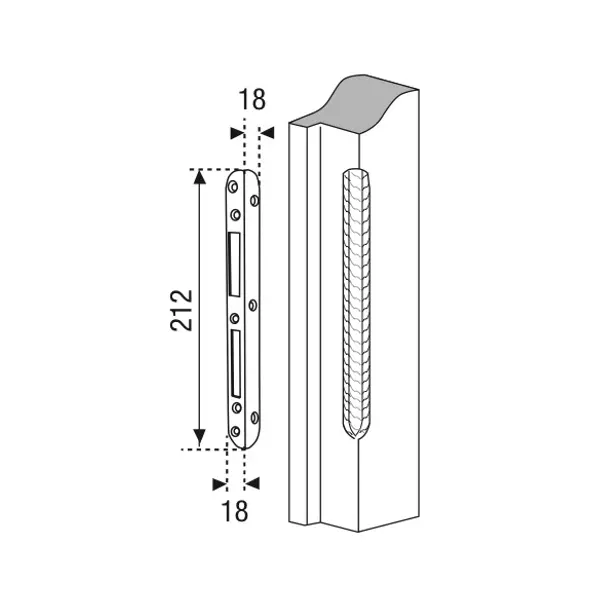 Gâche équerre centrale encastrable pour entrée bois, droite, 212x18x18mm, compatible Decena, 0-2747-00-R-1 - FERCO by THIRARD