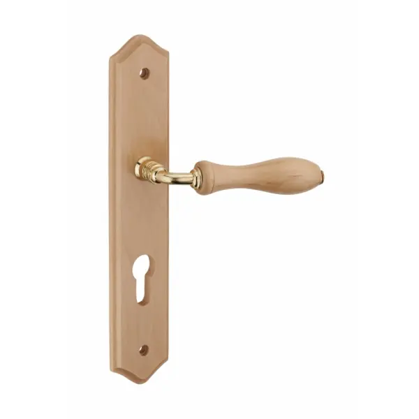 Ensemble de poignées pour porte d'entrée Themis trou de cylindre, carré 7mm, entr'axes 195mm, bois brut - THIRARD