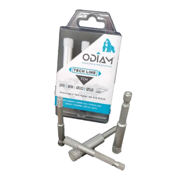 Coffret de 4 forets diamant TCH - Raccord Héxagonal pour visseuse Ø6 - 8 - 10 - 12