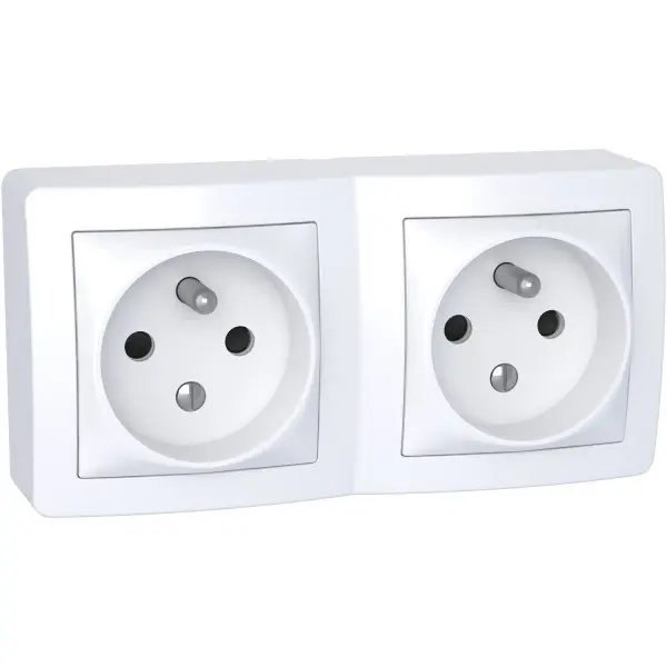 Alréa double prise de courant 2P + T connexion à vis, avec cadre saillie blanc P - ALB62472P