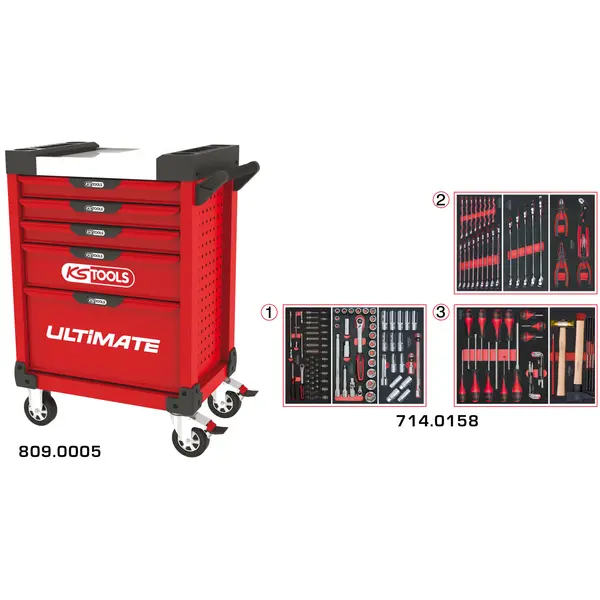 Servantes ULTIMATE 5 tiroirs équipées de 158 outils