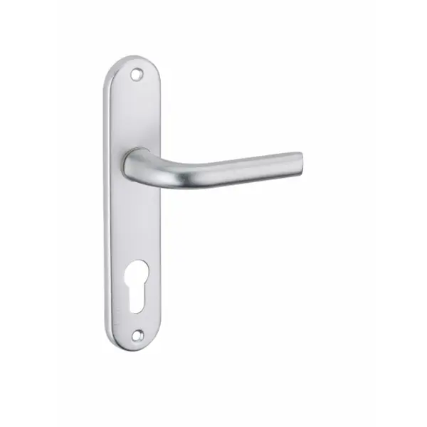 Ensemble de poignées pour porte d'entrée Leto trou de cylindre, carré 7mm, entr'axes 165mm, argent - THIRARD