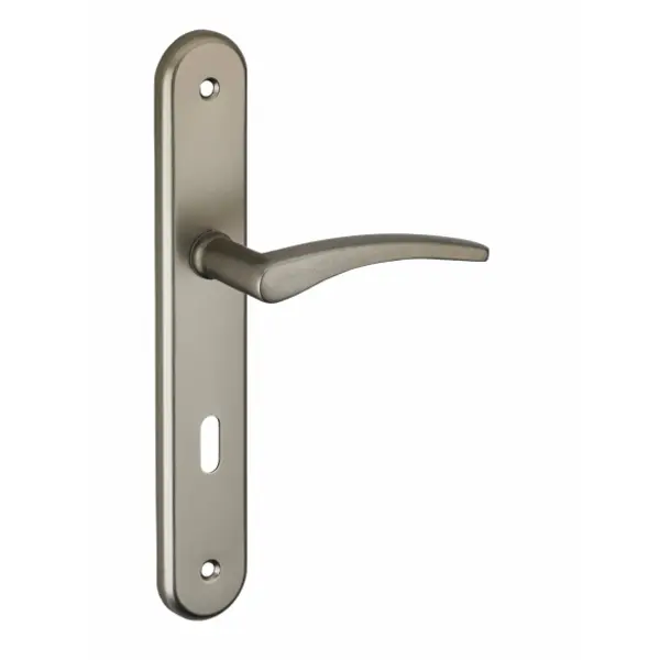 Ensemble de poignées pour porte de chambre Vesta trou de clé, carré 7mm, entr'axes 195mm, nickelé satiné - THIRARD