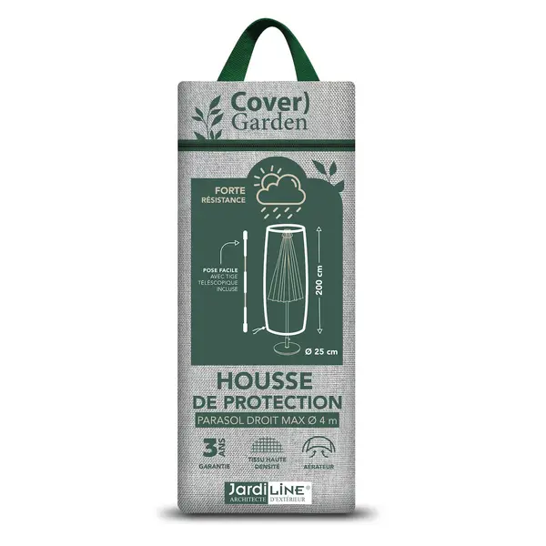 Housse de protection parasol droit - Cover Garden - Polyester imperméable - Jusqu'à Ø400 cm - Grège chiné - Jardiline