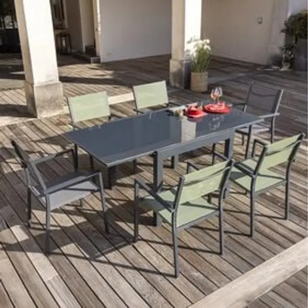 Fauteuil de jardin Oslow aluminium gris textilène vert 59x55,5xH.86 cm