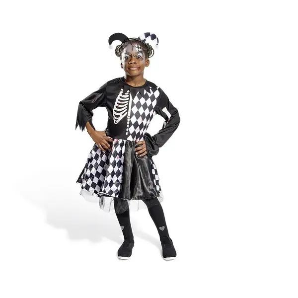 Déguisement enfant Halloween arlequin noir et blanc robe 7/10ans