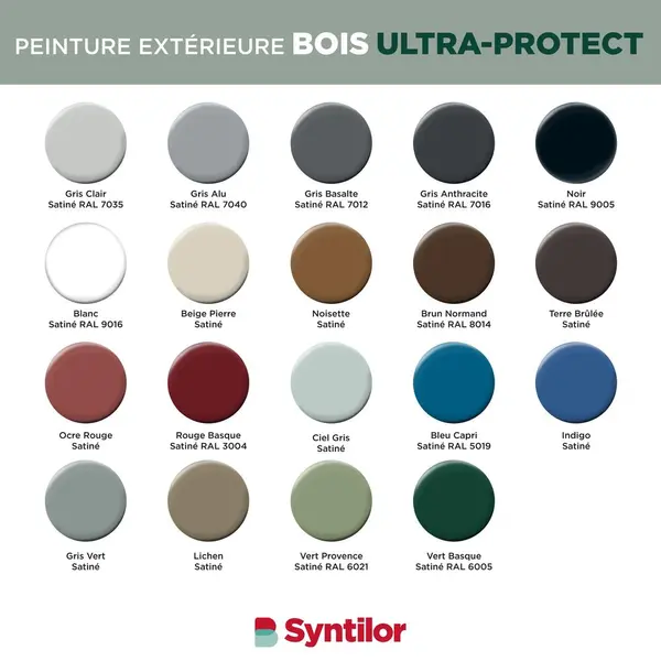 Peinture exterieure bois Ultra protect SYNTILOR gris vert satine 0.5l - SYNTILOR