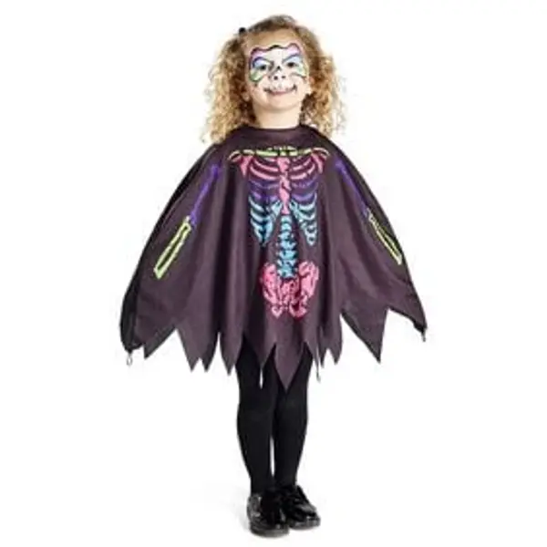 Déguisement enfant Halloween squelette poncho noir multicolore TU