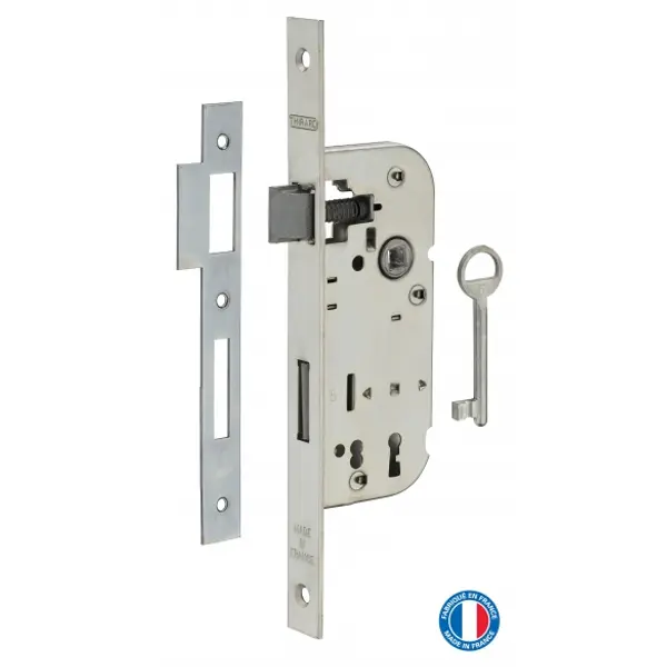 Serrure encastrable à clé pour porte de chambre, axe 40mm, bouts carrés, 1 clé - THIRARD