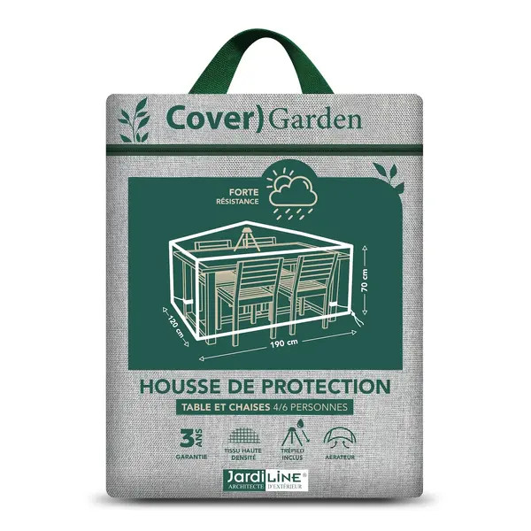 Housse de protection - Cover Garden - pour table rectangulaire 4 à 6 personnes avec chaises - 190 x 120 x 70 cm - Jardiline