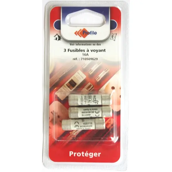 3 fusibles à voyant 10.3x38mm - 16A - PROFILE