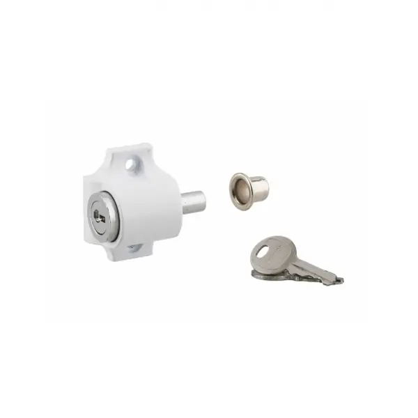 Verrou à cylindre pour baie coulissante, pêne poussoir, blanc, 2 clés - THIRARD