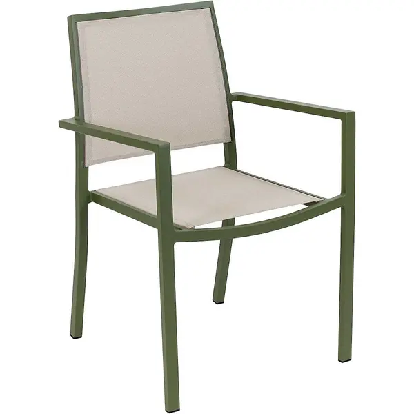 Fauteuil de jardin - Santorin - aluminium et textilène - kaki - empilable - 58 x 55 x 85 cm - Jardiline