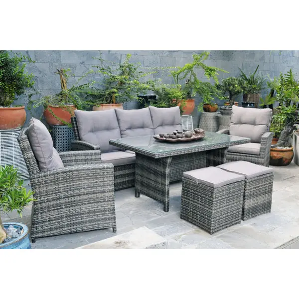 Ensemble coffee set "Lanzarote" 6 personnes structure acier et résine tressée