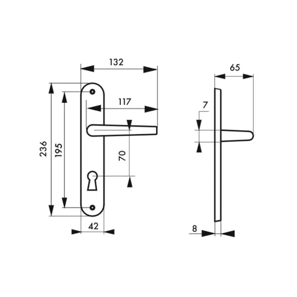 Ensemble de poignées pour porte de chambre Athena trou de clé, carré 7mm, entr'axes 195mm, nickelé brossé - THIRARD