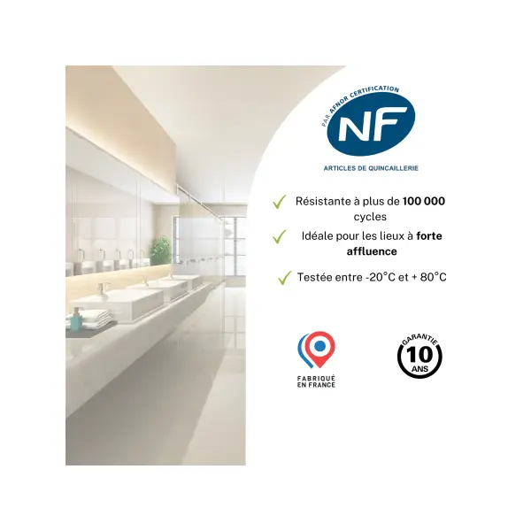 Serrure encastrable NF à condamnation pour salle de bain et toilette, axe 40mm, bouts carrés, zingué - THIRARD