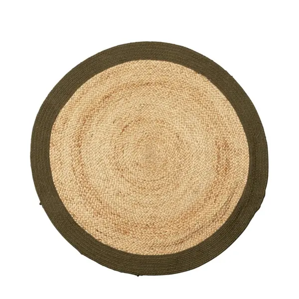 Tapis rond jute naturel contour vert Ø90cm
