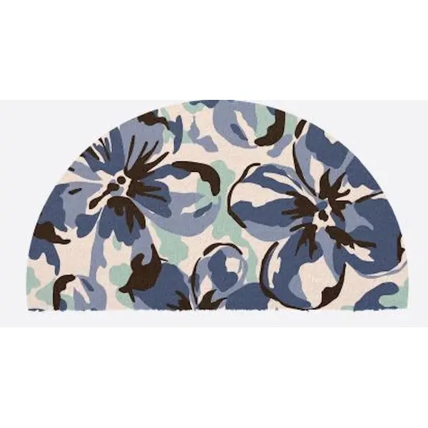 Paillasson 1/2 Rond Fibre Naturelle - Fleurs Bleues - PROLOISIRS