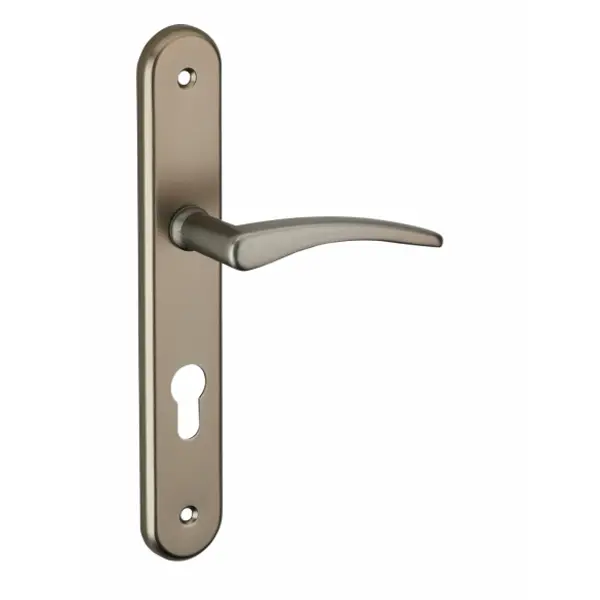 Ensemble de poignées pour porte d'entrée Vesta trou de cylindre, carré 7mm, entr'axes 195mm, nickelé satiné - THIRARD