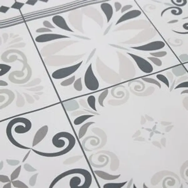 Tapis vinyle motifs carreaux de ciment gris et blancs 50x70cm