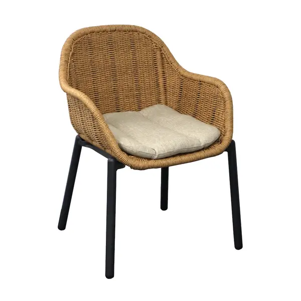 Fauteuil - TORNADO - Acier époxy graphite - Assise wicker twisted naturel avec galette - PROLOISIRS