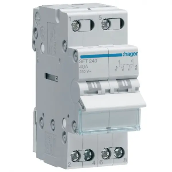 SFT240 Hager Inverseur de source monophasé 40A 2P manuel - 3 positions I/0/II