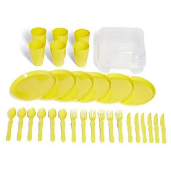 Service de pique-nique pour 6 personnes plastique jaune