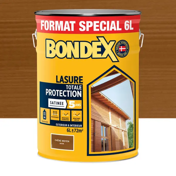 Lasure bois extérieur chêne moyen satin hydrofuge 6 L