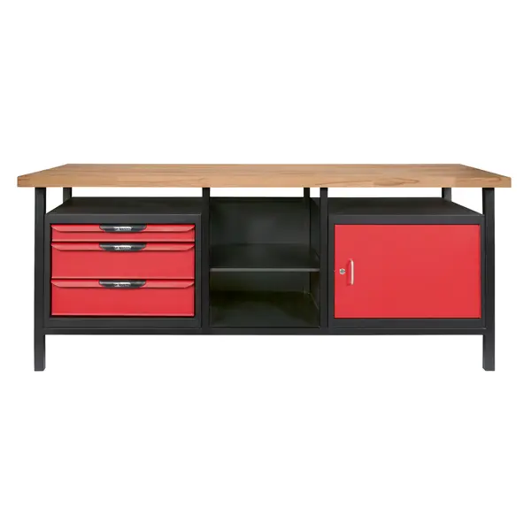 Etabli professionnel d'atelier 1 porte et 3 tiroirs, L.2m
