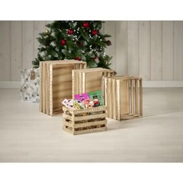 Cagette en bois motif flocon blanc 28x18xH18cm