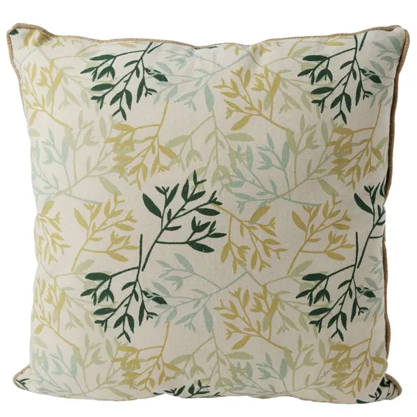 Coussin déco feuille 45x45cm beige et vert