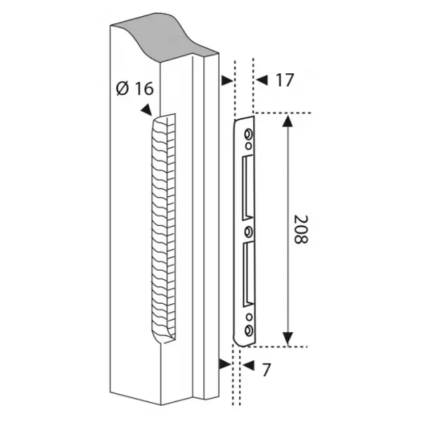 Gâche centrale encastrable réversible pour porte d'entrée, 208x17x7mm, Europa, G-22864-00-0-1 - FERCO by THIRARD