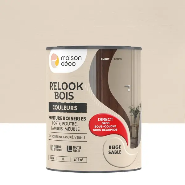 Peinture Relook bois MAISON DECO, beige sable satine, 1 l - MAISON DECO