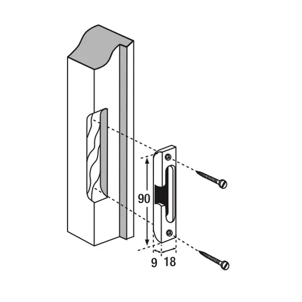 Gâche galet encastrable réversible pour porte bois, 98x18x9mm, Europa-Secury-Fercomatic, E-11351-00-0-1 - FERCO by THIRARD