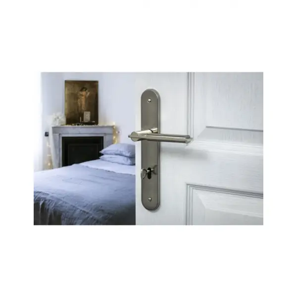 Ensemble de poignées pour porte de chambre Gaia trou de clé, carré 7mm, entr'axes 195mm, nickelé brossé - THIRARD