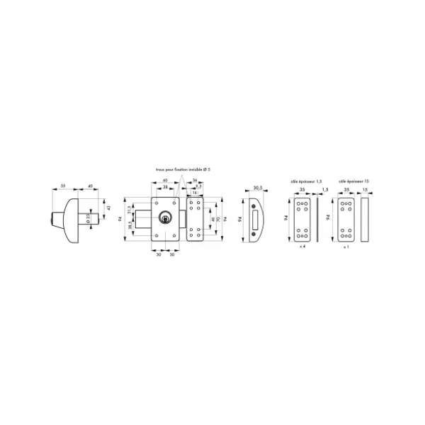 Verrou double entrée Design 5 pour porte d'entrée, cylindre 40mm, acier, 3 clés, argent - THIRARD