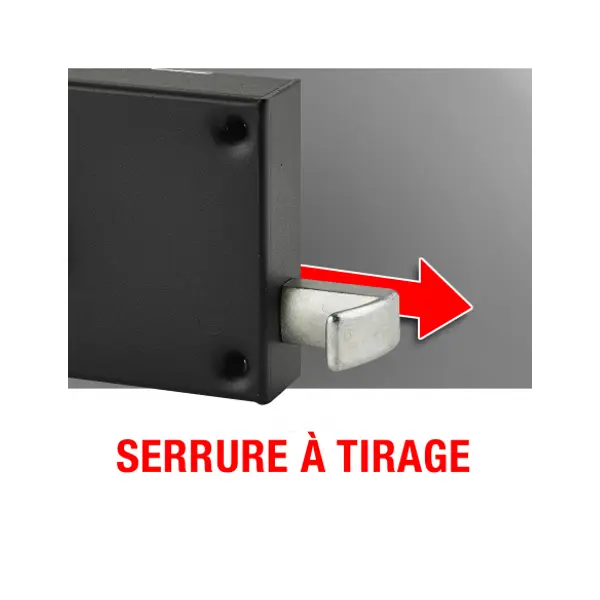 Serrure horizontale en applique 6 gorges à tirage pour entrée, gauche, axe 64mm, carré 7mm, 140x88mm, noir, 2 clés - THIRARD