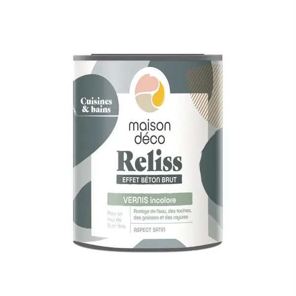 Vernis Reliss beton, MAISON DECO, vernis incolore satiné, 1l - MAISON DECO