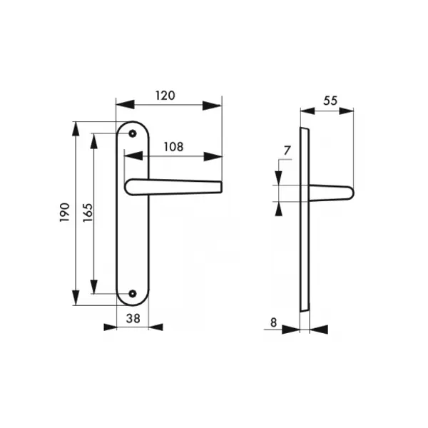 Ensemble de poignées pour porte intérieure Vesta sans trou, carré 7mm, entr'axes 165mm, nickelé satiné - THIRARD