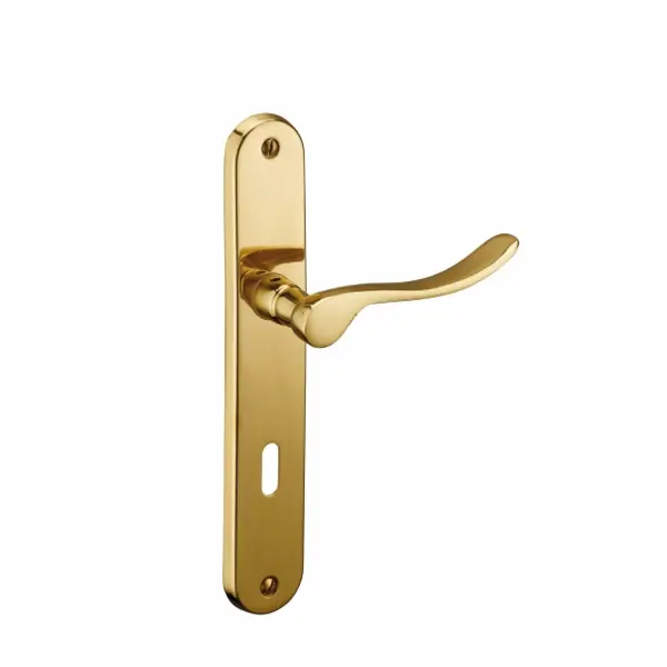 Ensemble de poignées pour porte de chambre Marianne, trou de clé, carré 7mm, entr'axes 195mm, laiton poli - THIRARD