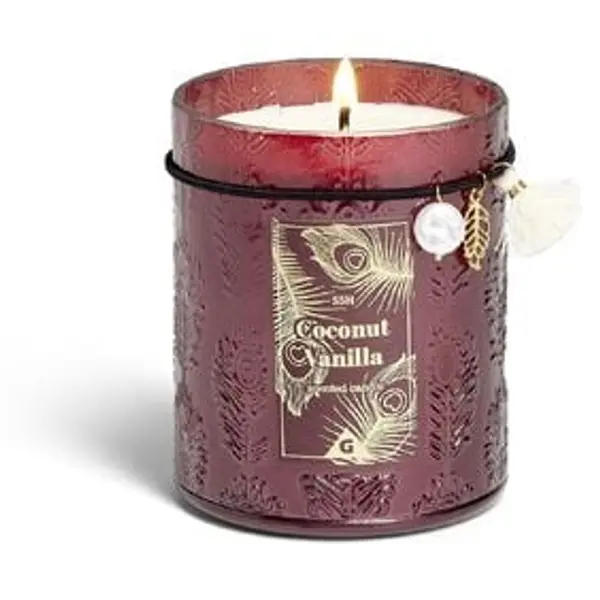 Bougie charm pampille Coconut Vanilla dans verre marron 55H
